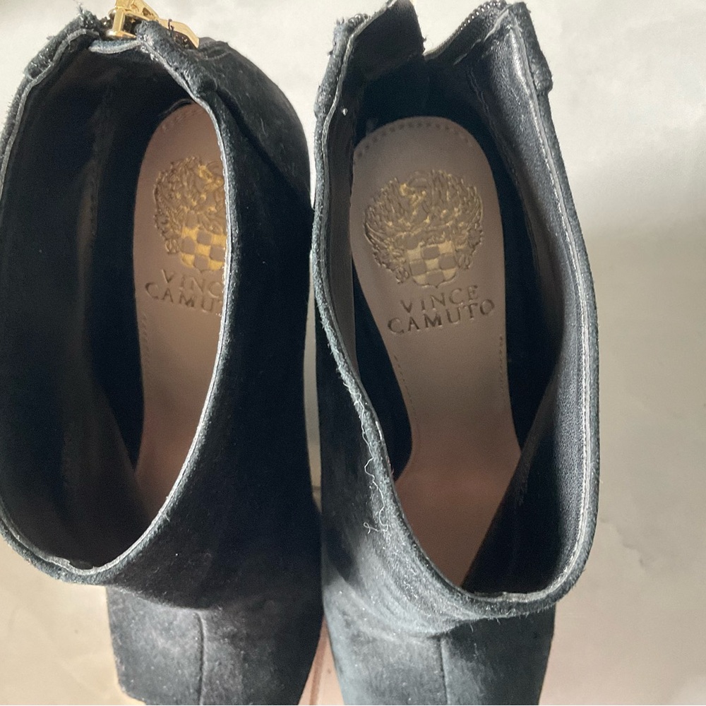 Black suede gold trim bootie